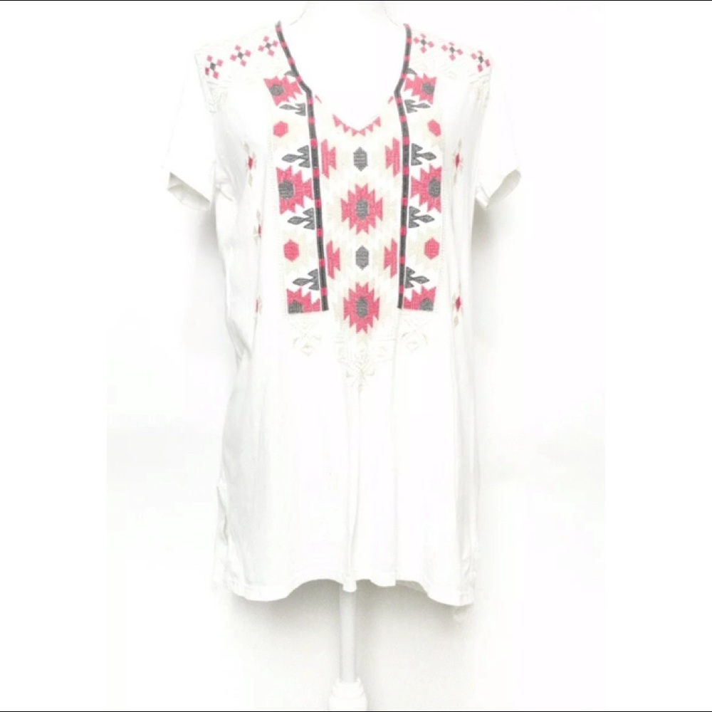 Johnny Was JWLA Emboridered Aztec Boho Blouse Top